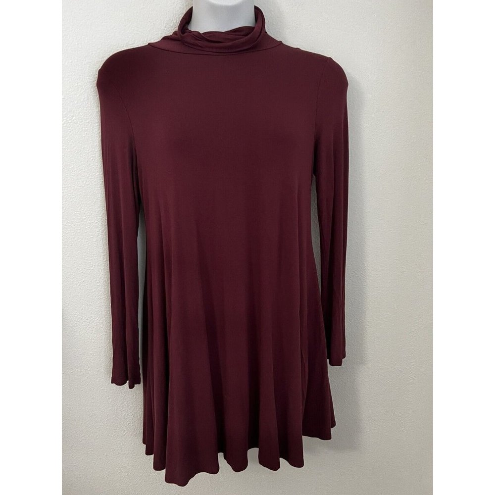 Lulus Long Sleeve Burgundy Turtleneck Mini  Dress Size XL Knit Stretch Swing
